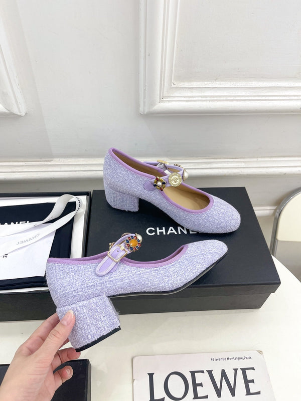 CC High Mary Janes 55mm Light Violet Wool Tweed And Fabric 948819