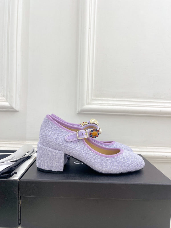 CC High Mary Janes 55mm Light Violet Wool Tweed And Fabric 948819