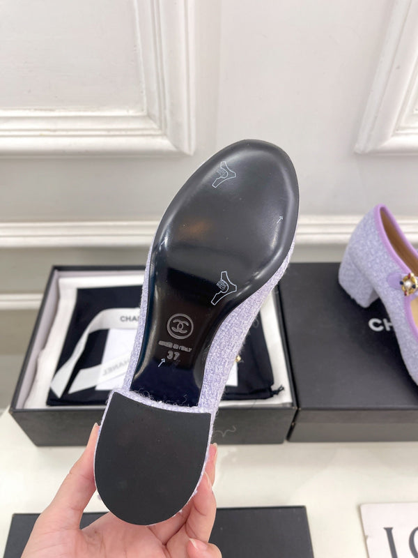 CC High Mary Janes 55mm Light Violet Wool Tweed And Fabric 948819