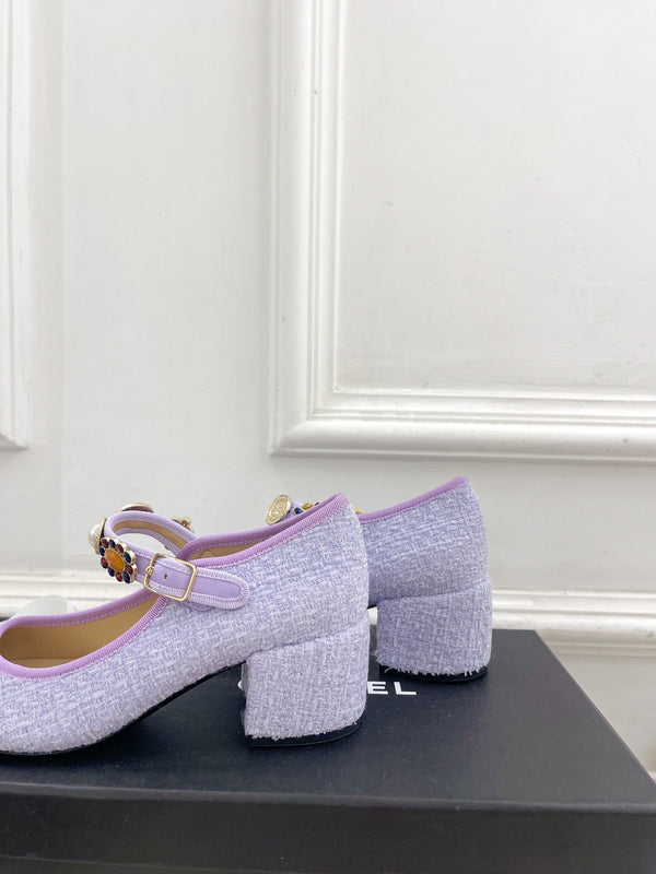 CC High Mary Janes 55mm Light Violet Wool Tweed And Fabric 948819