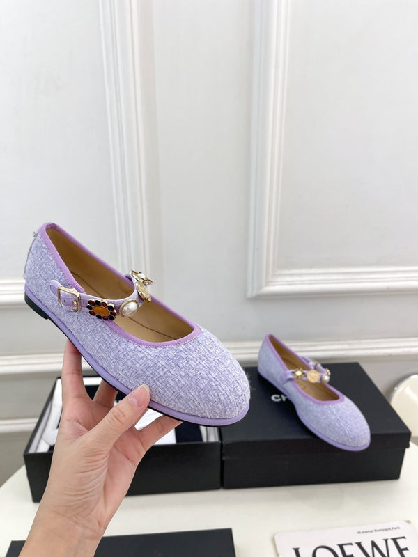 CC Ballet Flats 10mm Light Violet Wool Tweed And Fabric 948830