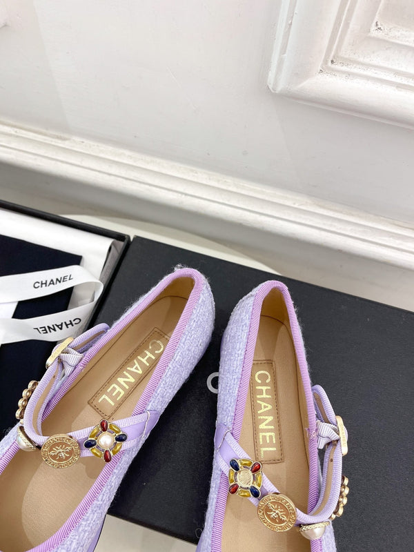 CC Ballet Flats 10mm Light Violet Wool Tweed And Fabric 948830