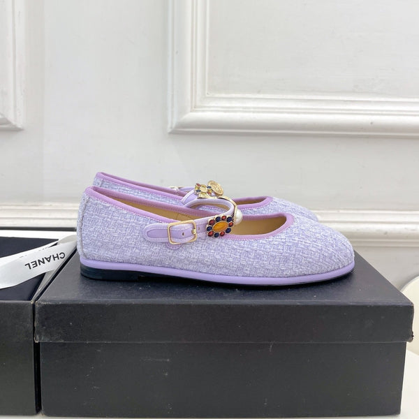 CC Ballet Flats 10mm Light Violet Wool Tweed And Fabric 948830