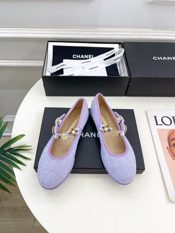 CC Ballet Flats 10mm Light Violet Wool Tweed And Fabric 948830