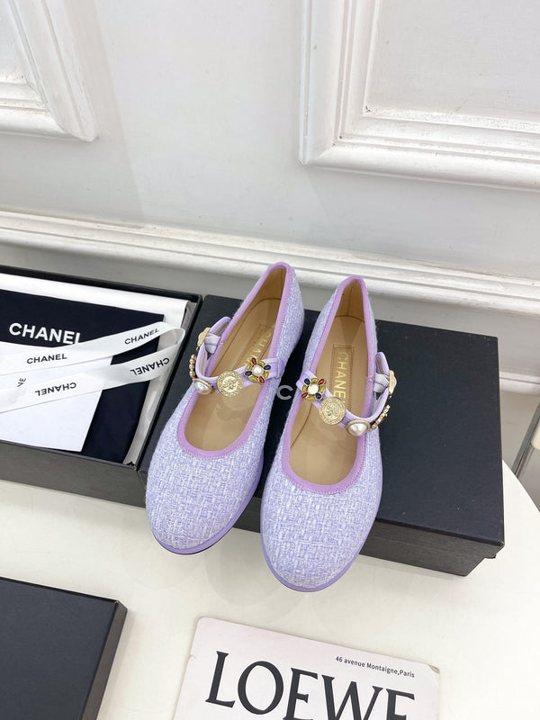CC Ballet Flats 10mm Light Violet Wool Tweed And Fabric 948830