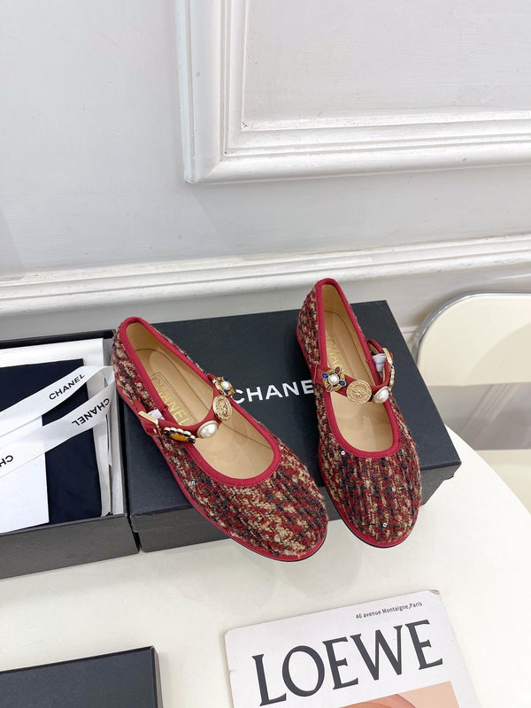 CC Ballet Flats 10mm Colorful Wool Tweed And Fabric 948832