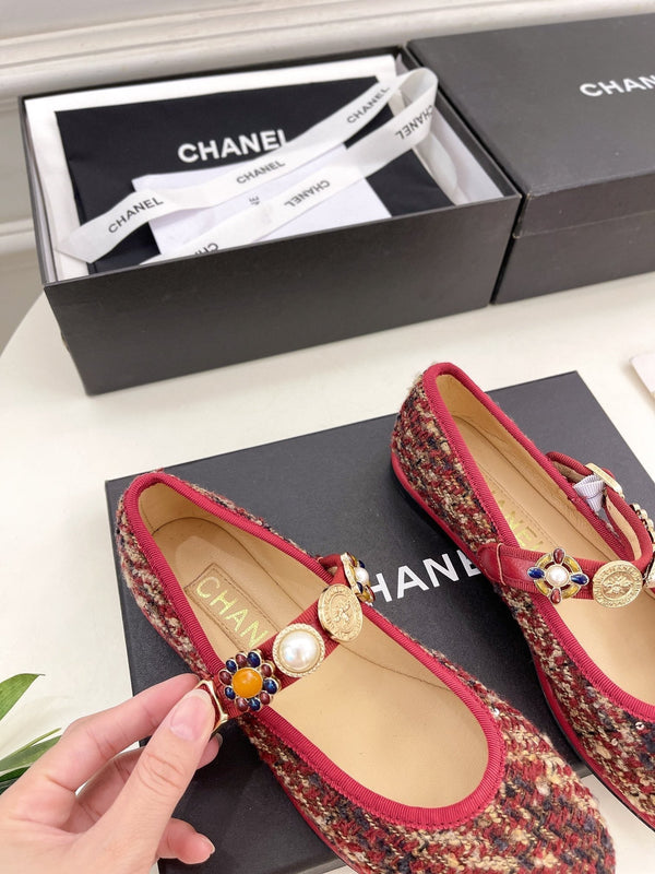 CC Ballet Flats 10mm Colorful Wool Tweed And Fabric 948832