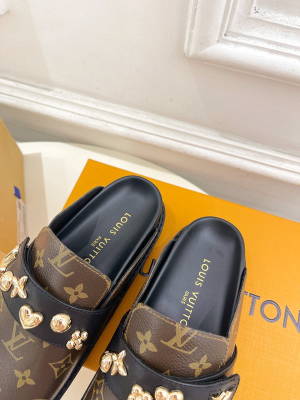 LV Cosy Flat Comfort Clog Dark Brown Monogram Cowhide