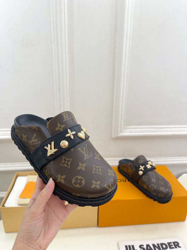 LV Cosy Flat Comfort Clog Dark Brown Monogram Cowhide