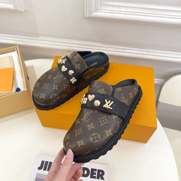 LV Cosy Flat Comfort Clog Dark Brown Monogram Cowhide