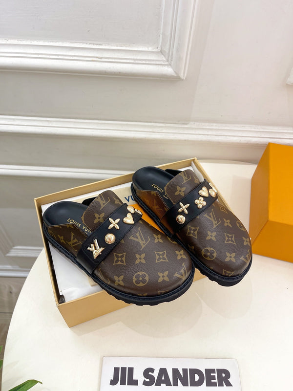 LV Cosy Flat Comfort Clog Dark Brown Monogram Cowhide