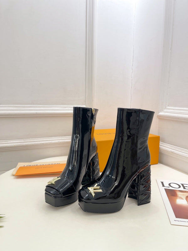 LV Shake Platform Ankle Boot 120mm Glossy Black Calfskin