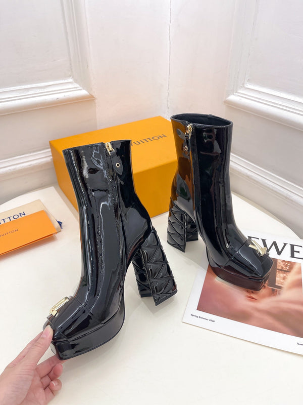 LV Shake Platform Ankle Boot 120mm Glossy Black Calfskin