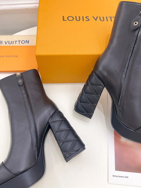 LV Shake Platform Ankle Boot 120mm Plain Black Calfskin