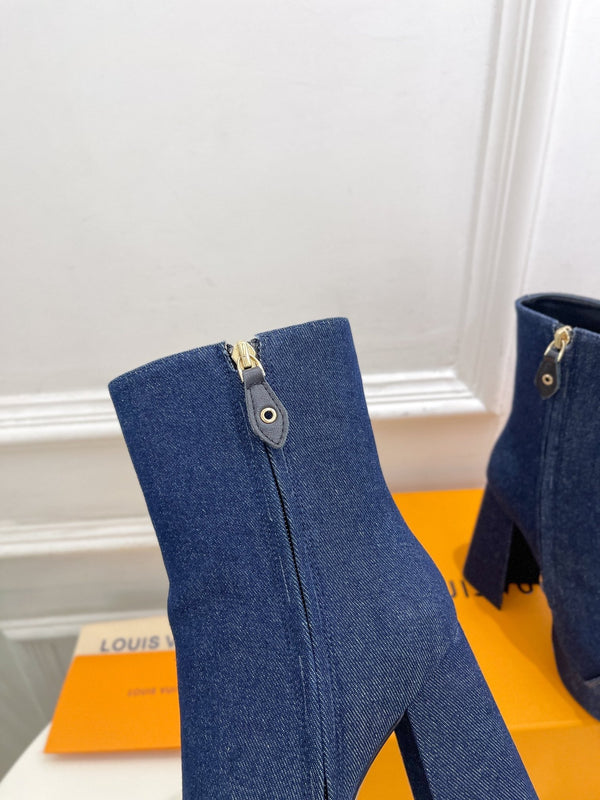 Stivaletto alla caviglia LV Shake Platform 120mm in tessuto denim blu scuro