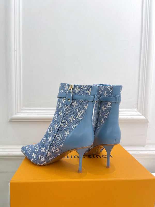 Stivaletto LV Stellar 70mm in tessuto jacquard monogramma azzurro