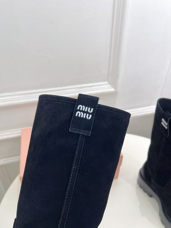 Miu Short Boots Black Sude