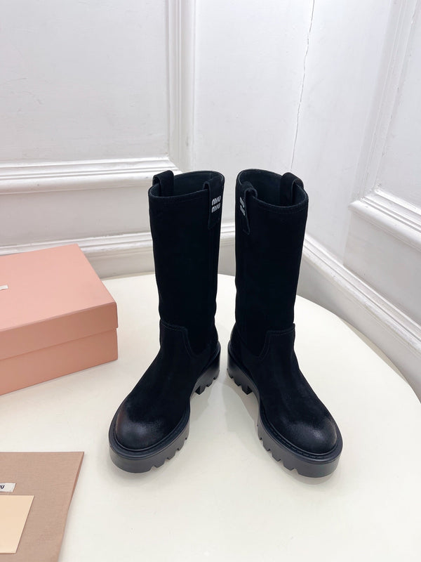 Miu Short Boots Black Sude