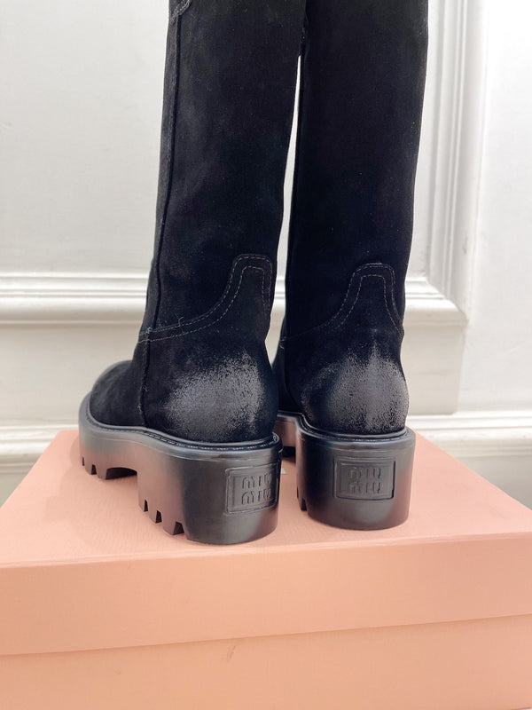 Miu Short Boots Black Sude