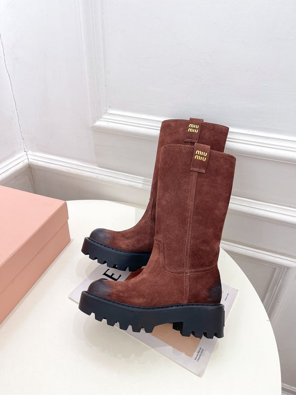 Miu short Boots Red Brown Sude