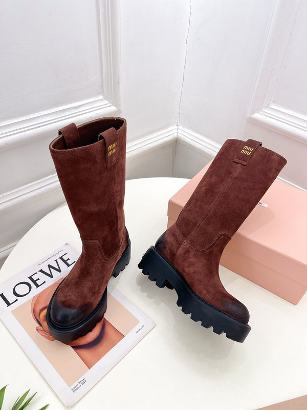 Miu short Boots Red Brown Sude