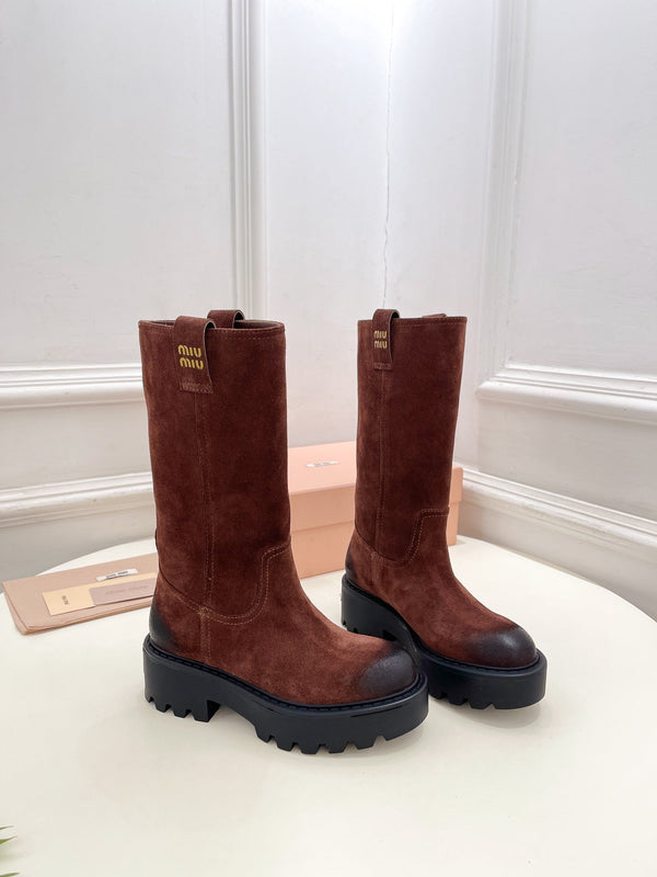 Miu short Boots Red Brown Sude