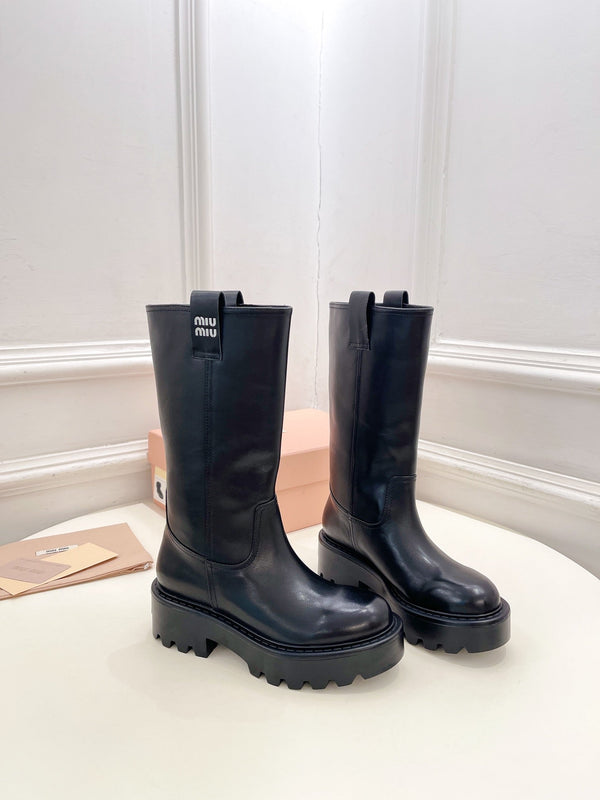 Miu short Boots Glossy Black Calfskin