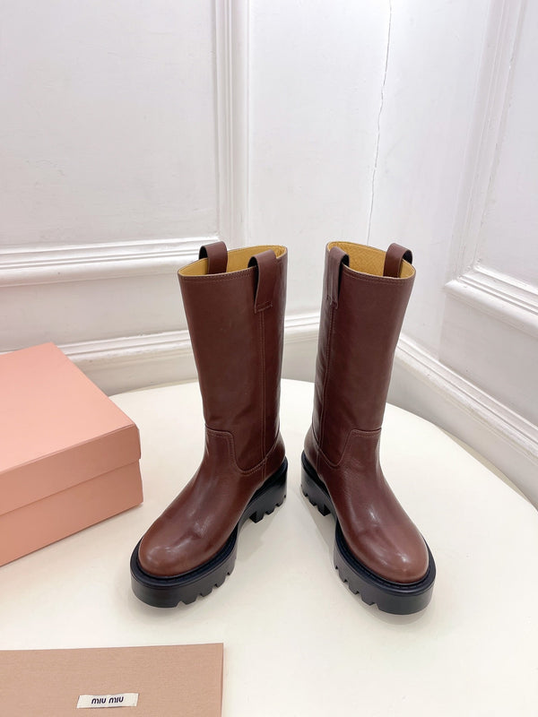 Miu Short Boots Dark Pink Brown Calfskin