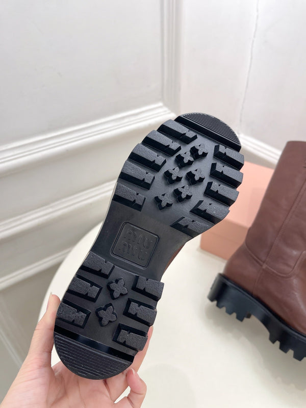 Miu Short Boots Dark Pink Brown Calfskin