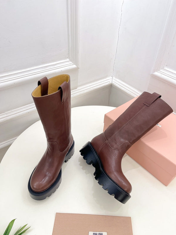 Miu Short Boots Dark Pink Brown Calfskin