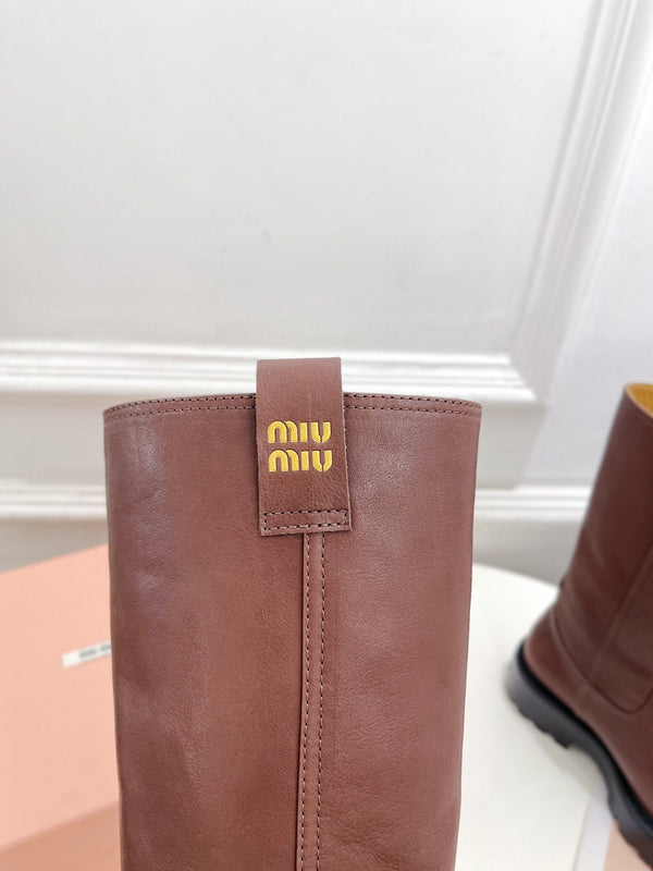 Miu Short Boots Dark Pink Brown Calfskin