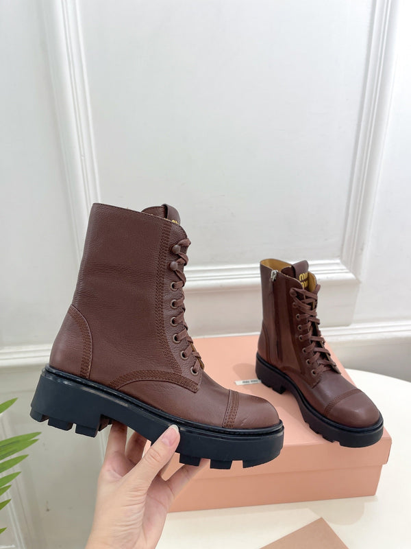 Miu Laced Booties Brown Chocolate Calfskin