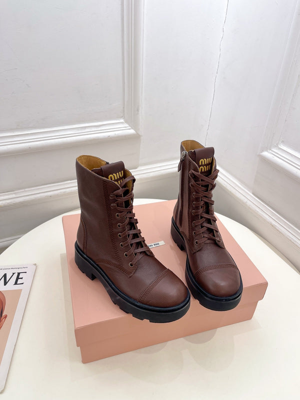 Miu Laced Booties Brown Chocolate Calfskin