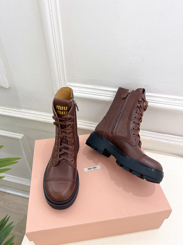 Miu Laced Booties Brown Chocolate Calfskin