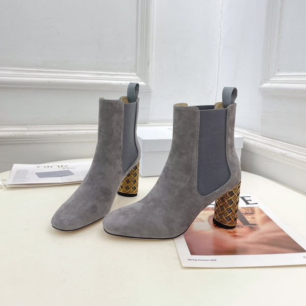 CD Icon Heeled Ankle Boot 80mm Grey Suede
