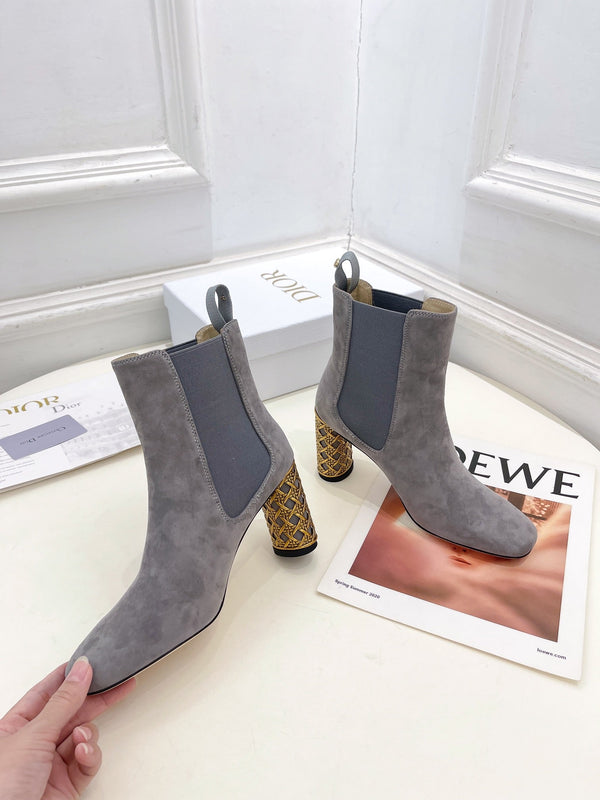 CD Icon Heeled Ankle Boot 80mm Grey Suede