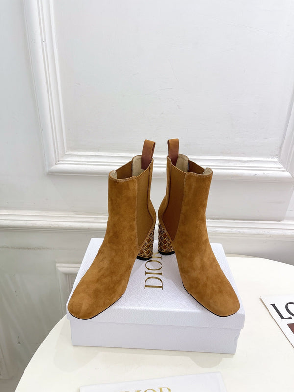 CD Icon Heeled Ankle Boot 80mm Brown Orange Suede