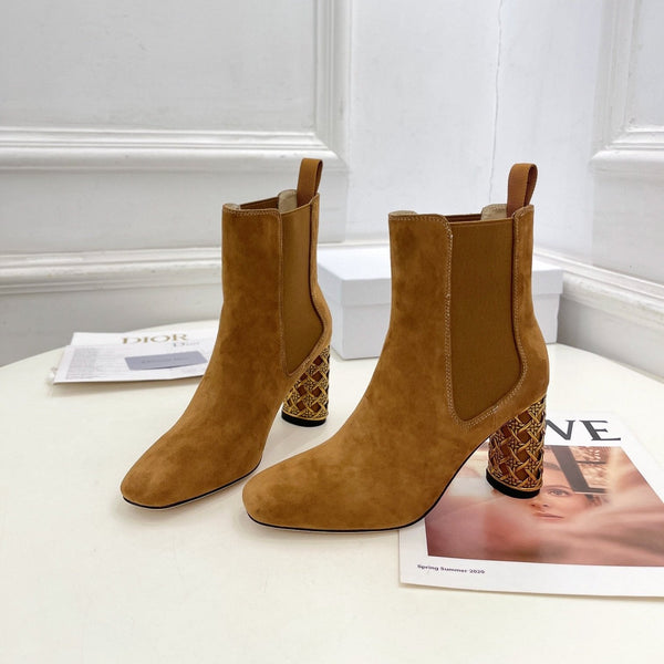 CD Icon Heeled Ankle Boot 80mm Brown Orange Suede