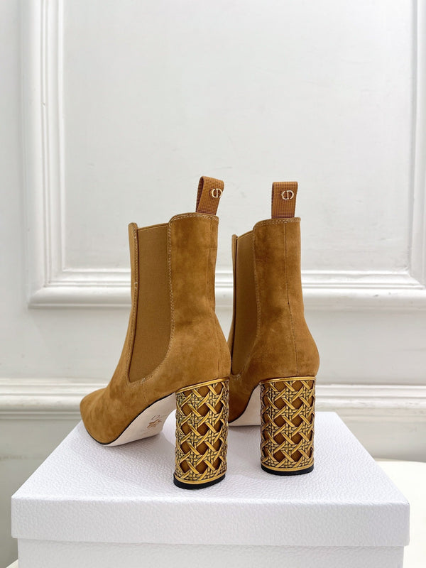 CD Icon Heeled Ankle Boot 80mm Brown Orange Suede