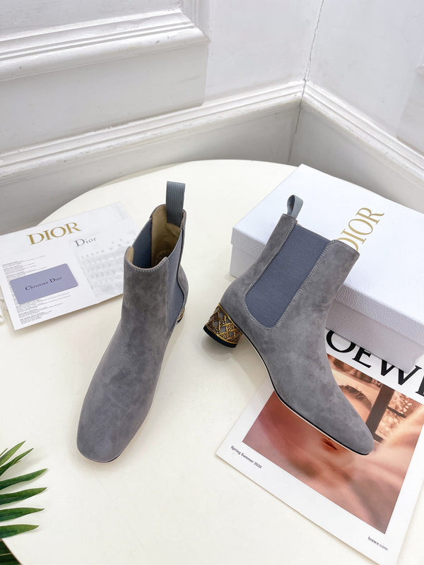 CD Icon Heeled Ankle Boot 40mm Grey Suede