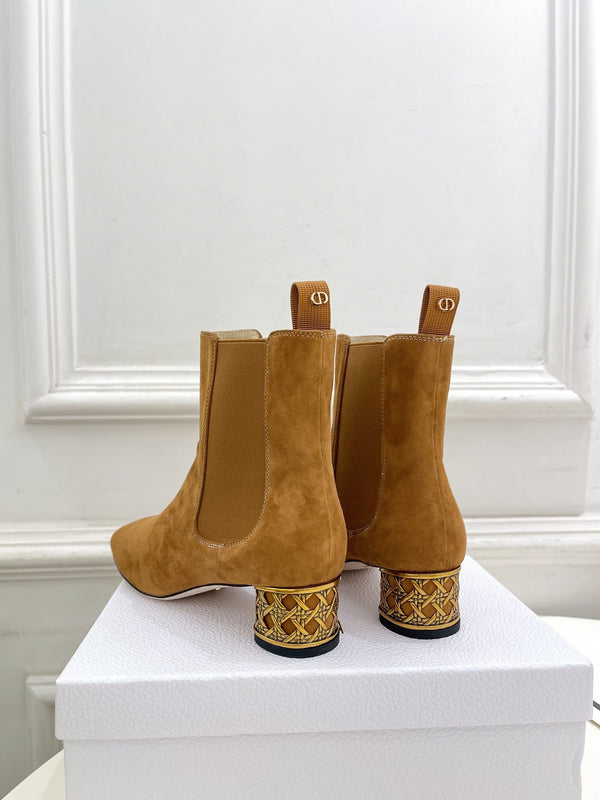 CD Icon Heeled Ankle Boot 40mm Brown Orange Suede