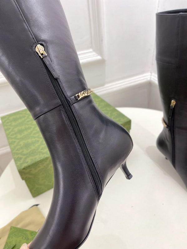 SIGNORIA KNEE BOOTS 4.5CM IN BLACK CALFSKIN