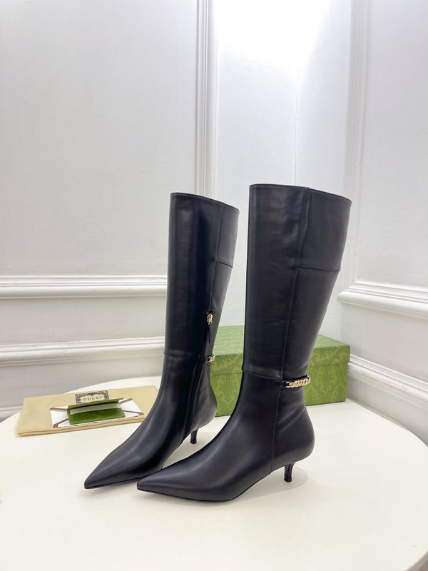 SIGNORIA KNEE BOOTS 4.5CM IN BLACK CALFSKIN