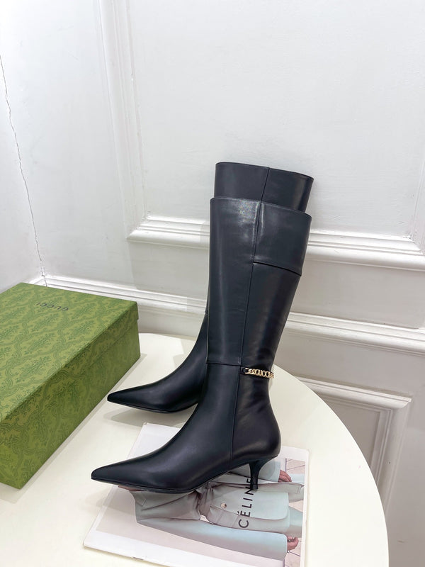 SIGNORIA KNEE BOOTS 4.5CM IN BLACK CALFSKIN