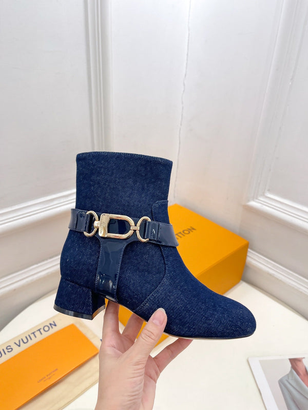 LV Ankle Boots 35mm Dark Blue Jacquard Fabric