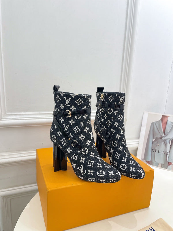 Stivaletti LV Silhouette 100mm Tessuto jacquard monogramma nero