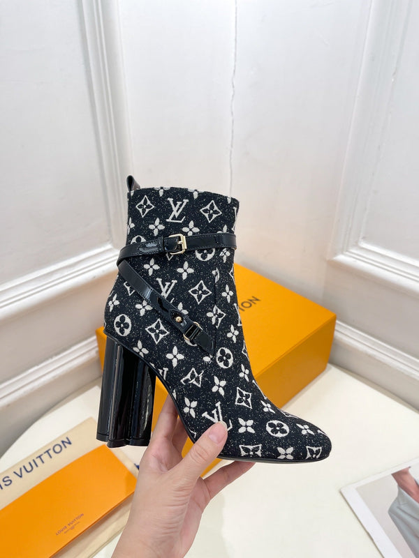 Stivaletti LV Silhouette 100mm Tessuto jacquard monogramma nero