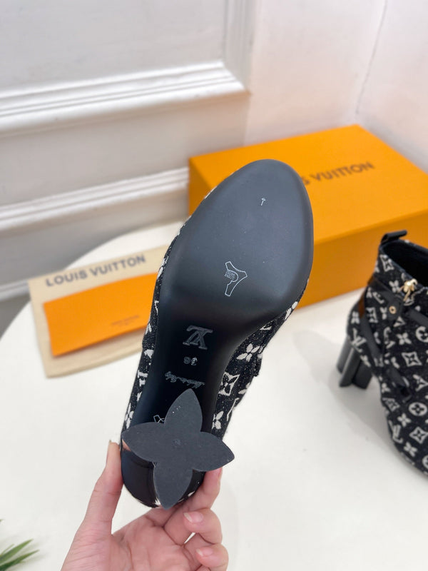Stivaletti LV Silhouette 100mm Tessuto jacquard monogramma nero