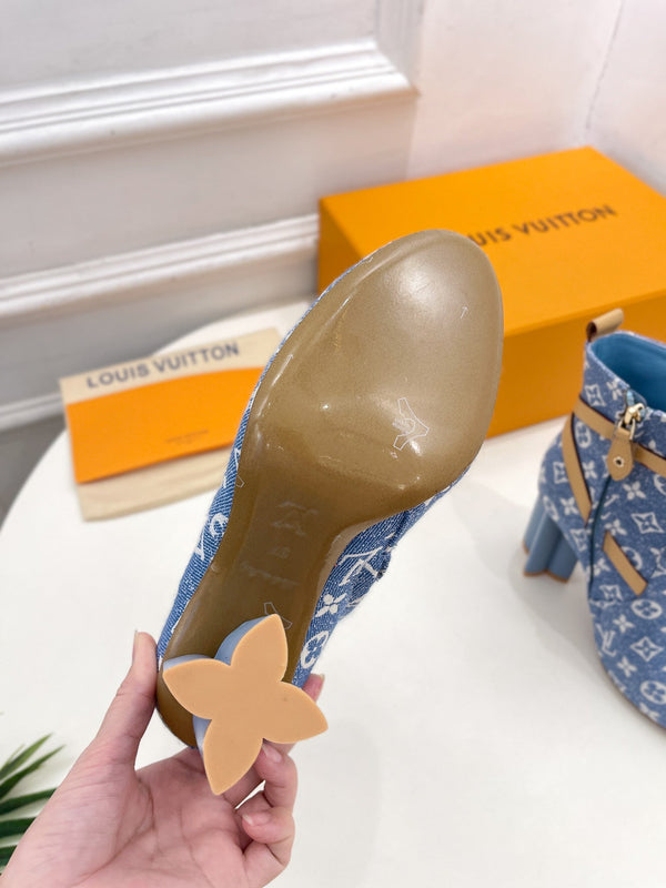 Stivaletti LV Silhouette 100mm Tessuto jacquard monogramma azzurro chiaro