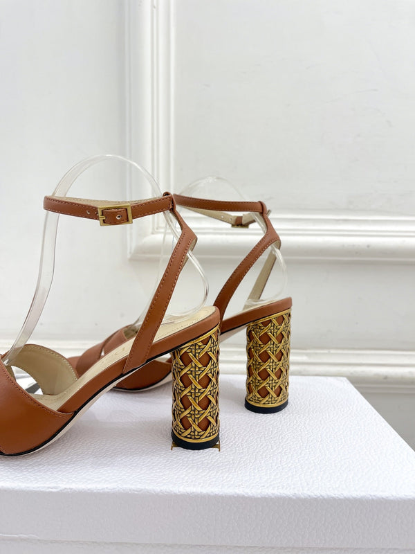 CD Icon Heeled Sandal 80mm Brown Calfskin